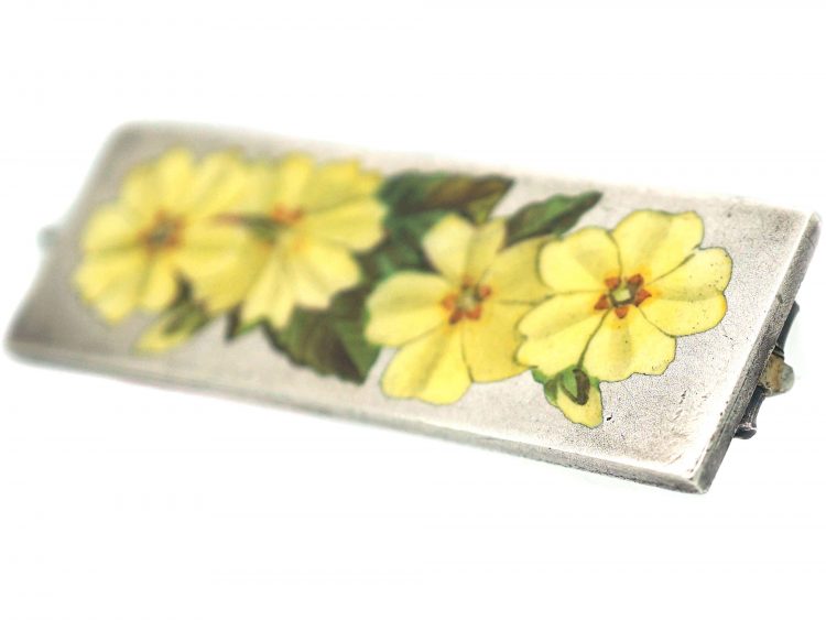 Victorian Silver & Enamel Primrose Brooch