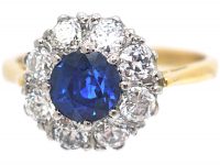 18ct Gold Royal Blue Sapphire & Diamond Cluster Ring