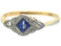 Art Deco 18ct Gold & Platinum, Sapphire & Diamond Ring