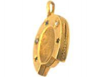Victorian 15ct Gold Horseshoe Locket set with Sapphire & Rose Diamonds