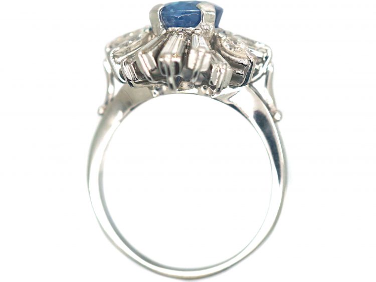 18ct White Gold 1950s Sapphire & Diamond Ballerina Ring