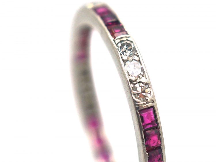 Art Deco Platinum Ruby & Diamond Narrow Eternity Ring