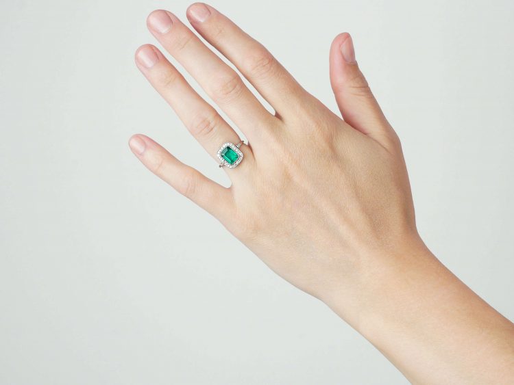 Art Deco Platinum, Emerald & Diamond Ring