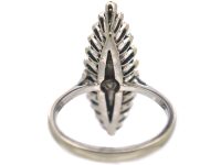18ct White Gold, Blue Enamel & Diamond Marquise Ring