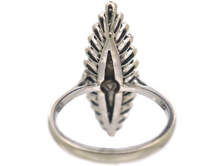 18ct White Gold, Blue Enamel & Diamond Marquise Ring