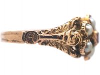 9ct Gold Cluster Ring set with a Ruby & Natural Split Pearls