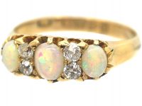 Victorian 18ct Gold, Three Stone Opal & Diamond Ring
