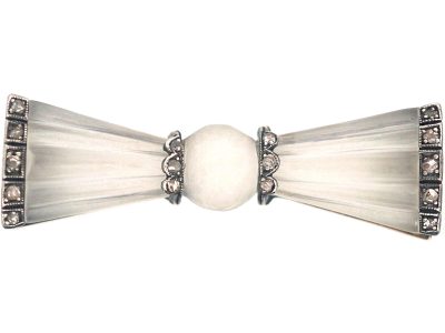 Austrian Art Deco 14ct Gold & Silver, Rock Crystal & Rose Diamond Bow Brooch