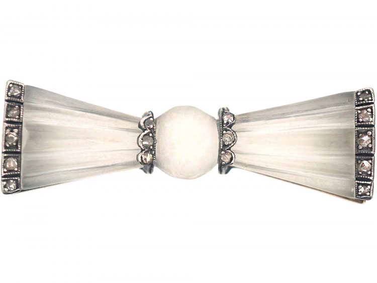 Austrian Art Deco 14ct Gold & Silver, Rock Crystal & Rose Diamond Bow Brooch
