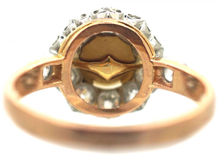 French Belle Epoque 18ct Gold & Platinum Cluster Ring set with a Natural Pearl & Diamonds
