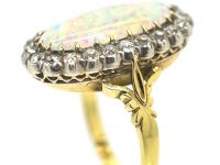 Edwardian 18ct Gold Large Opal & Diamond Oval Cluster Ring