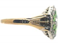 Edwardian 18ct Gold, Green Garnet & Diamond Cluster Ring