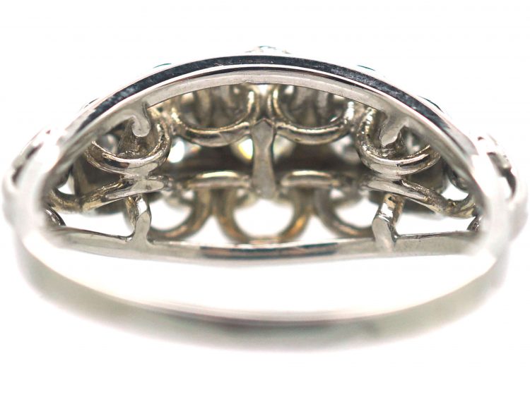 French Art Deco 18ct White Gold Ring set with Five Diamonds