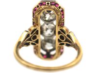 French 18ct Gold & Platinum, Art Deco 18ct Gold & Platinum, Ruby & Diamond Rectangular Ring