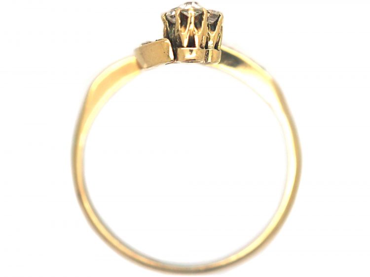 Art Nouveau 18ct Gold Lily of the Valley Ring with Plique a Jour Enamel & Diamonds