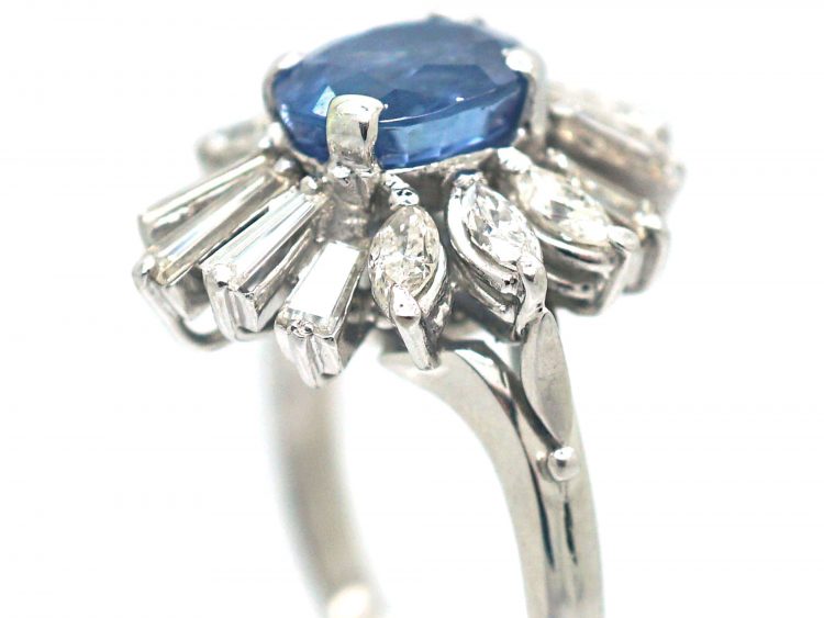 18ct White Gold 1950s Sapphire & Diamond Ballerina Ring