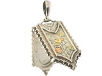 Victorian Silver & Gold Overlay Shield Shaped Locket Engraved with Flowers
