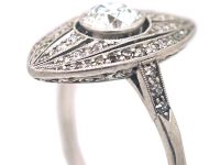 Art Deco Navette Shaped Ring with Large Diamond in the Centre with Small Diamonds Around It