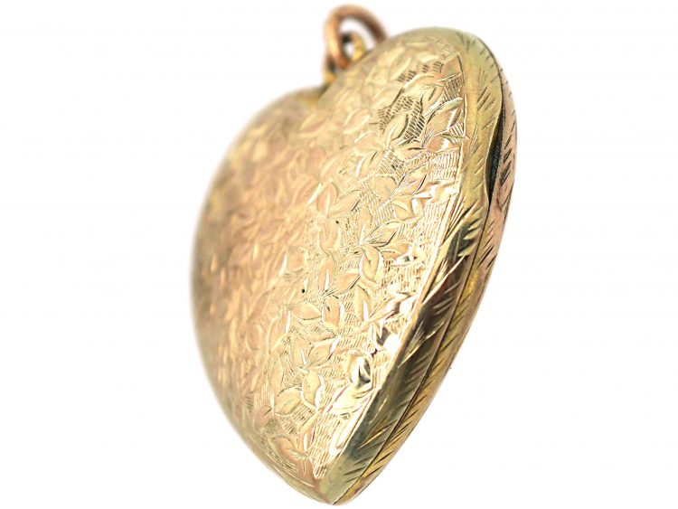Edwardian 9ct Gold Back & Front Heart Shaped Locket with Engraved Detail