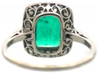 Art Deco Platinum, Emerald & Diamond Ring