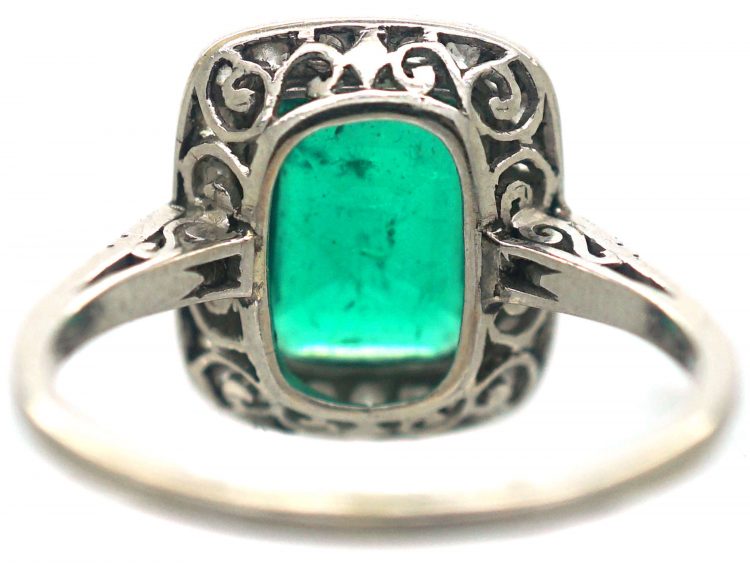 Art Deco Platinum, Emerald & Diamond Ring