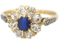 Edwardian 18ct Gold, Sapphire & Diamond Cluster Ring