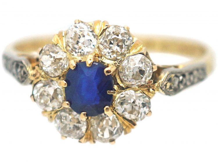Edwardian 18ct Gold, Sapphire & Diamond Cluster Ring