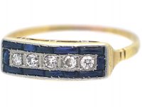 Art Deco 18ct Gold & Platinum, Diamond & Sapphire Rectangular Ring