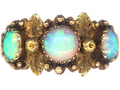Regency 15ct Two Colour Gold Ring in an Acorn & Oak Leaf Design set with Three Opals