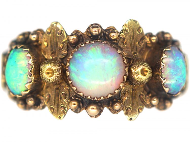 Regency 15ct Two Colour Gold Ring in an Acorn & Oak Leaf Design set with Three Opals