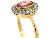 Edwardian 18ct Gold, Pink Tourmaline & Rose Diamond Oval Cluster Ring