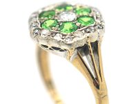 Edwardian 18ct Gold, Green Garnet & Diamond Cluster Ring