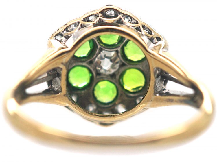 Edwardian 18ct Gold, Green Garnet & Diamond Cluster Ring