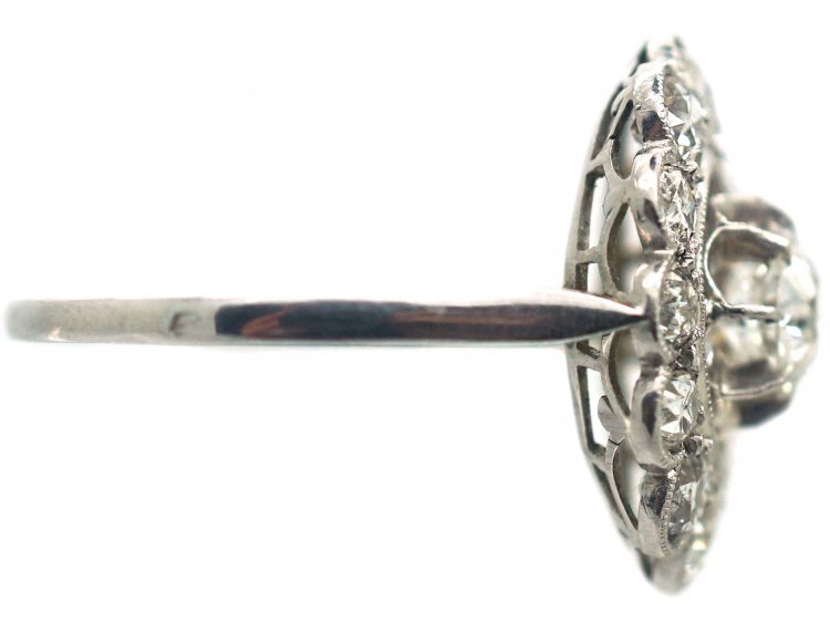 French Art Deco, 18ct White Gold & Diamond Oval Cluster Ring