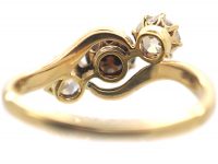 Art Deco Three Stone Cognac & White Diamond Crossover Ring