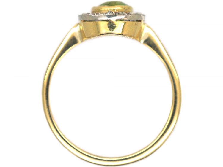 Edwardian 18ct Gold, Rose Diamond & Peridot Oval Cluster Ring