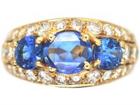 French 18ct Gold, Sapphire & Diamond Bombé Style Ring