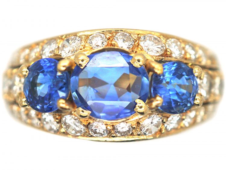 French 18ct Gold, Sapphire & Diamond Bombé Style Ring