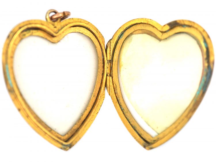 Edwardian 9ct Gold Back & Front Heart Shaped Locket with Engraved Detail
