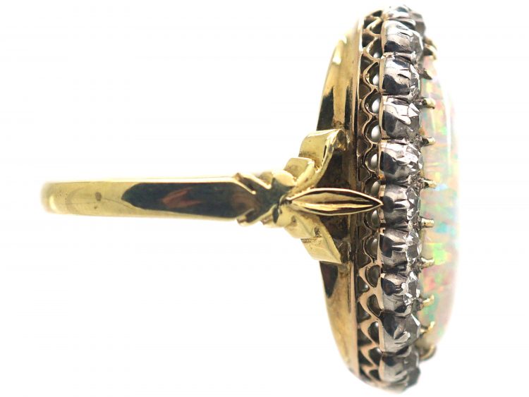 Edwardian 18ct Gold Large Opal & Diamond Oval Cluster Ring