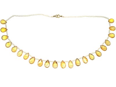 Edwardian Natural Seed Pearl & Citrine Drops Necklace