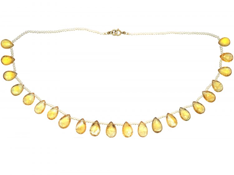 Edwardian Natural Seed Pearl & Citrine Drops Necklace