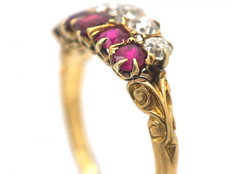 Victorian 18ct Gold, Ruby & Diamond Two Row Ring