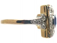 Art Deco 14ct Gold & Platinum, Sapphire & Diamond Rectangular Cluster Ring