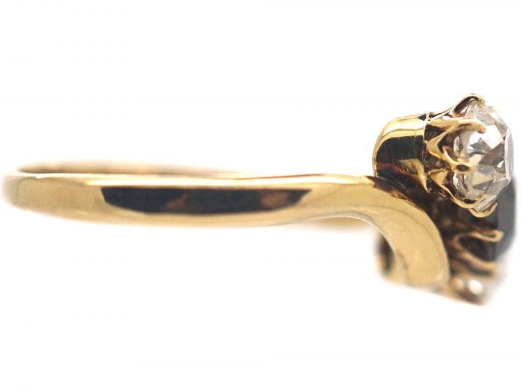 Art Deco Three Stone Cognac & White Diamond Crossover Ring
