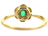 Art Deco 18ct Gold & Platinum, Emerald & Diamond Cluster Ring