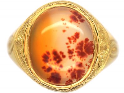 Victorian 18ct Gold & Orange Moss Agate Signet Ring