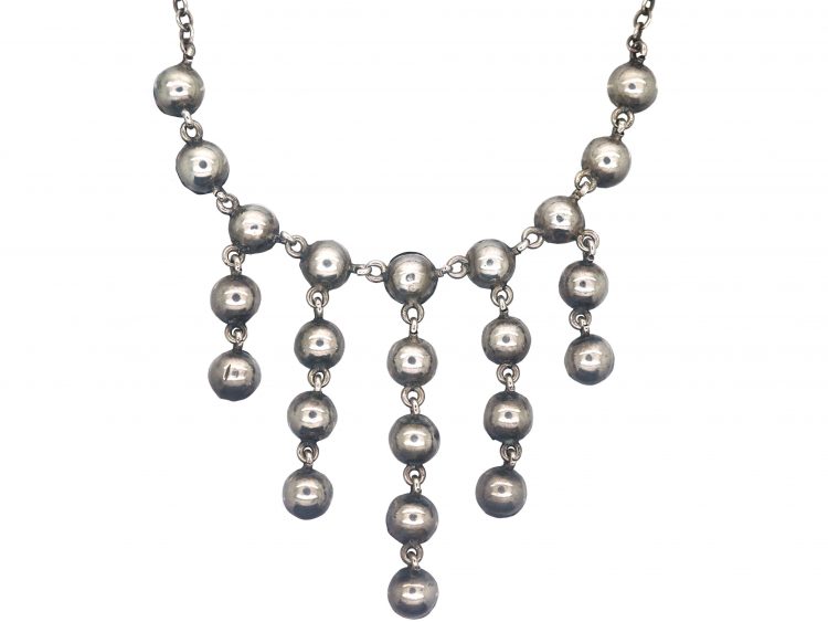 Edwardian Silver & Green Paste Drops Necklace