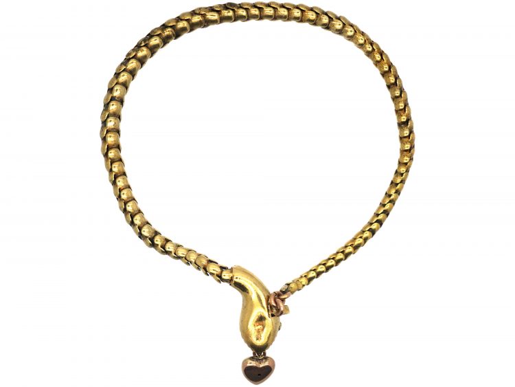 Victorian 15ct Gold Snake Bracelet Set With Turquoise & Heart