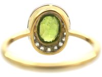 Edwardian 18ct Gold, Rose Diamond & Peridot Oval Cluster Ring